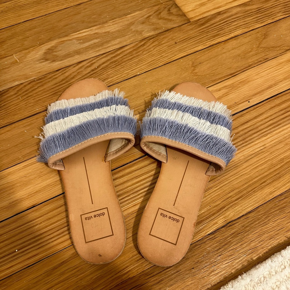 Dolce vita fringe tassel shoes blue and white stripe size 6